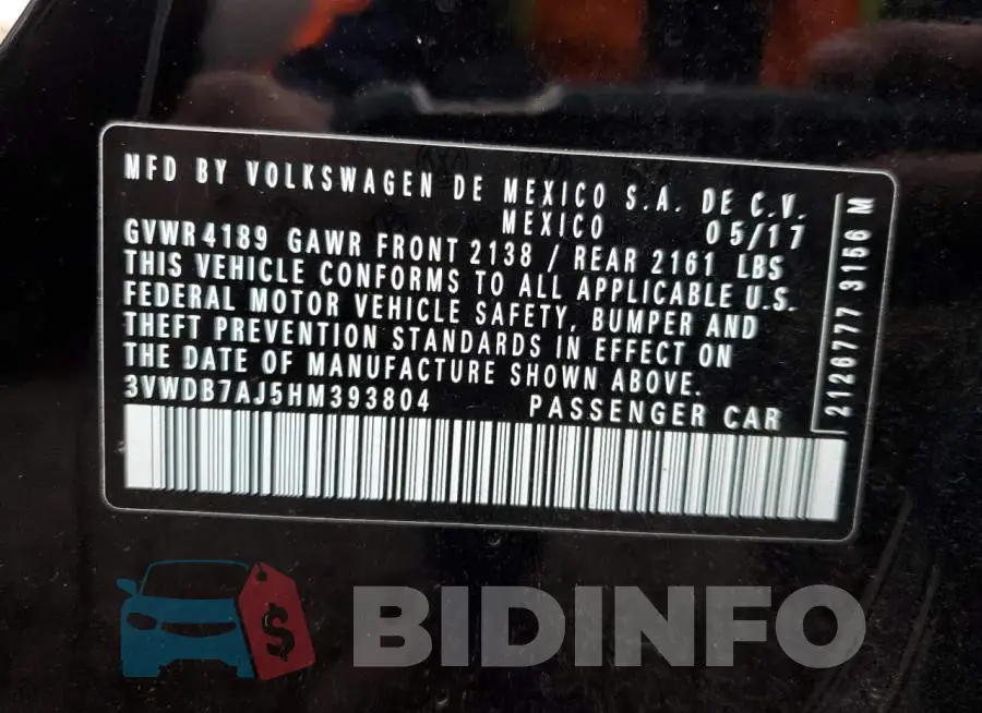 3VWDB7AJ5HM393804 Photo# 12