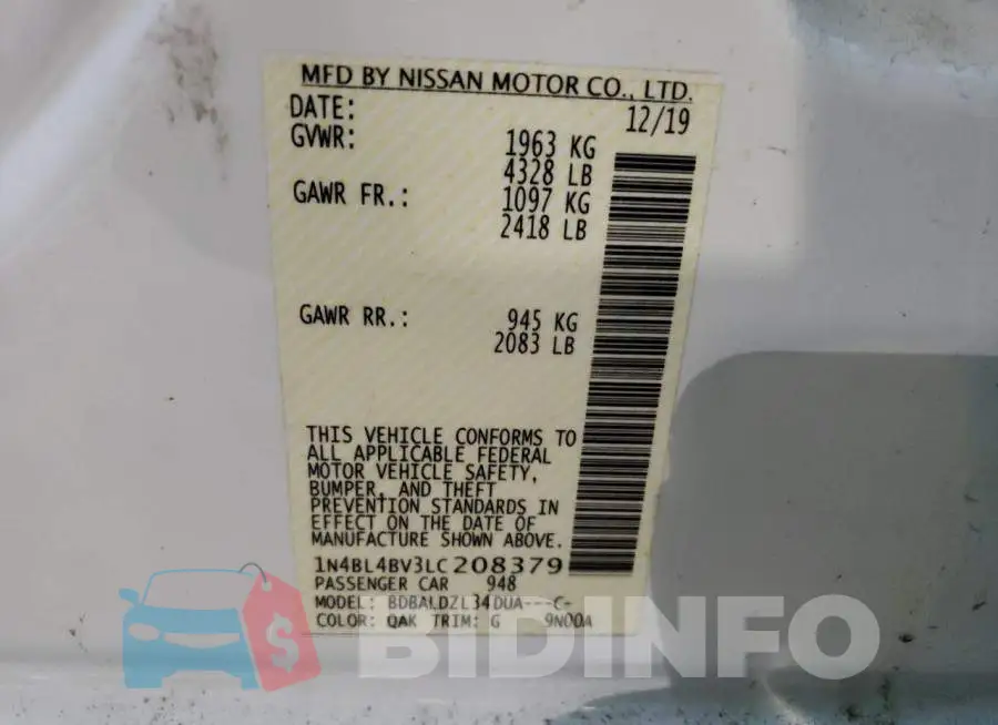 1N4BL4BV3LC208379 Photo# 12