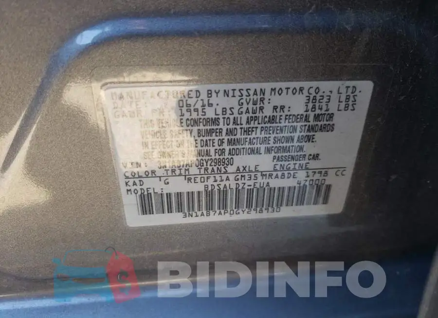 3N1AB7AP0GY298930 Photo# 12