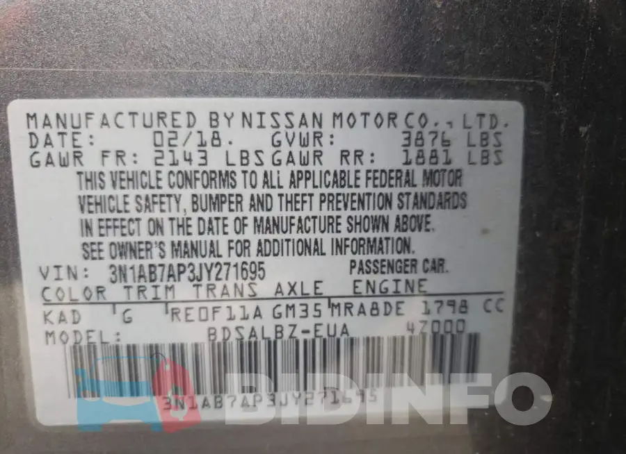 3N1AB7AP3JY271695 Photo# 12
