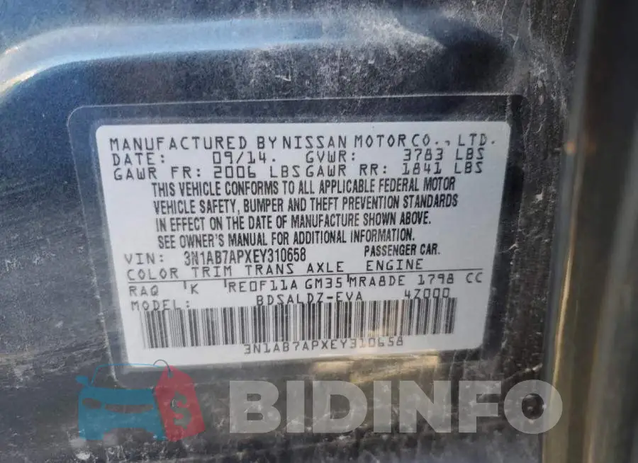 3N1AB7APXEY310658 Photo# 12