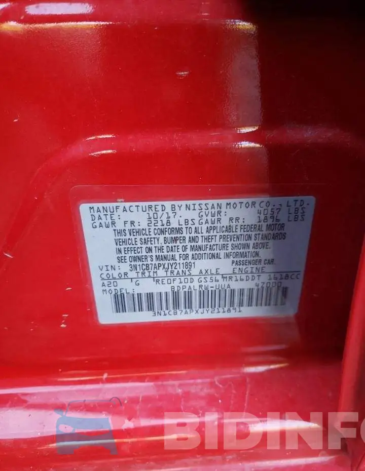 3N1CB7APXJY211891 Photo# 10