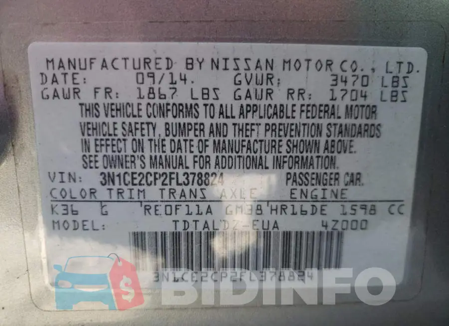 3N1CE2CP2FL378824 Photo# 13