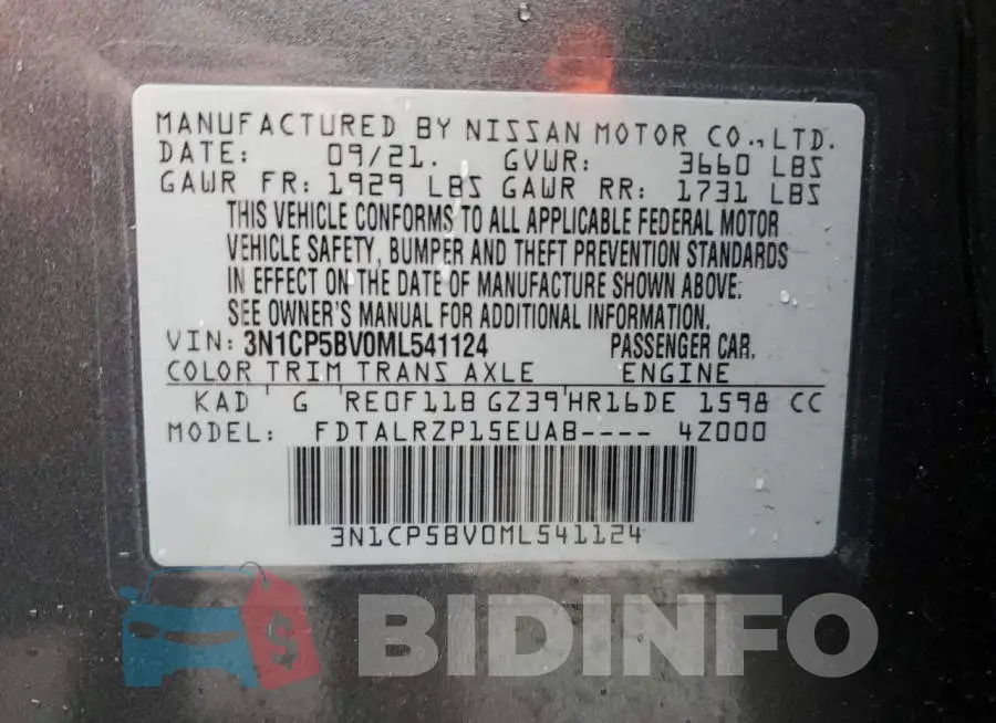 3N1CP5BV0ML541124 Photo# 13