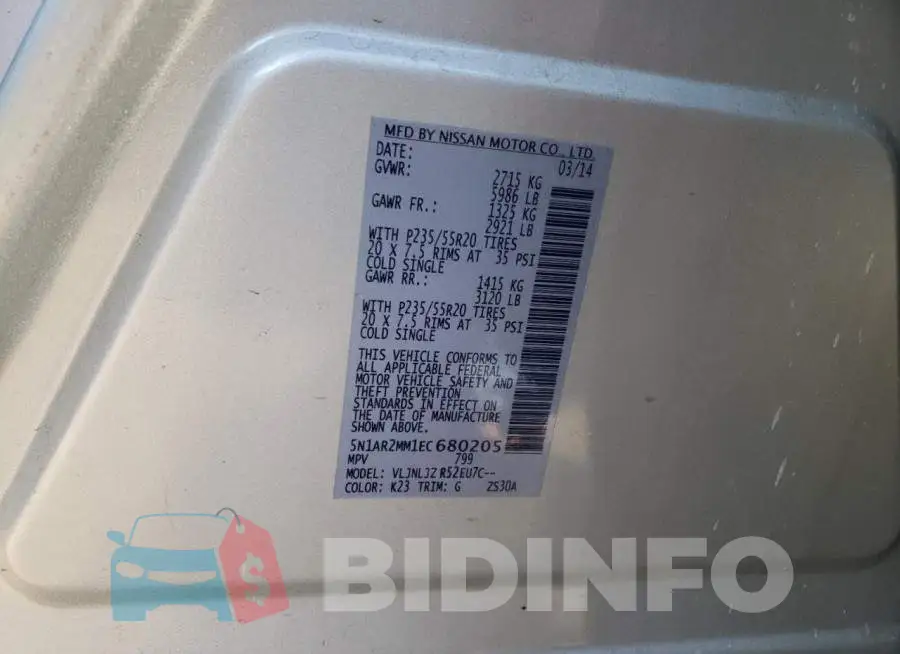 5N1AR2MM1EC680205 Photo# 13