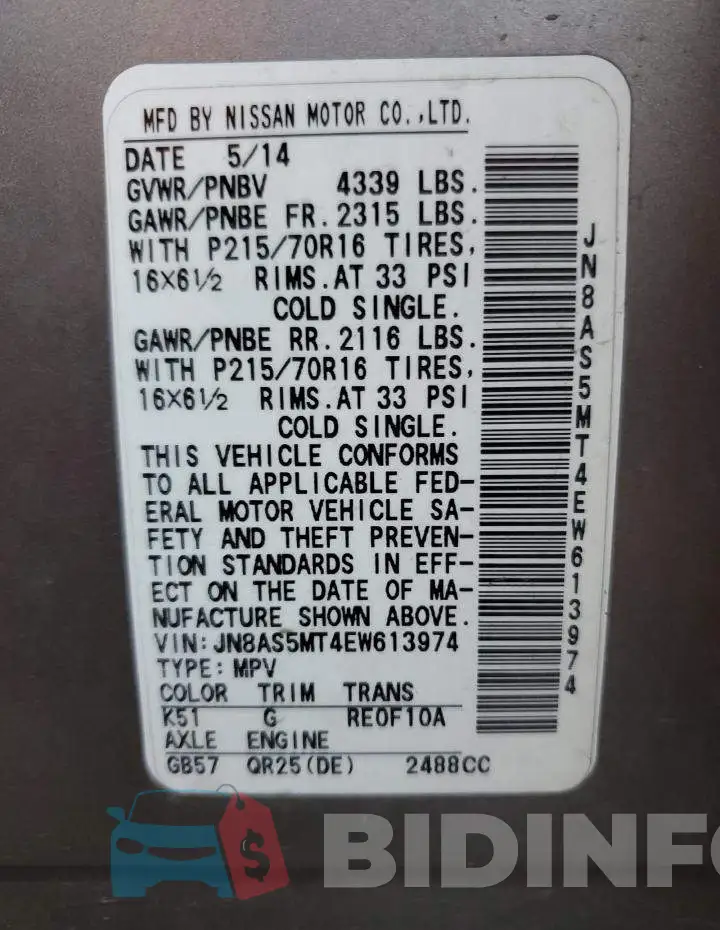 JN8AS5MT4EW613974 Photo# 13