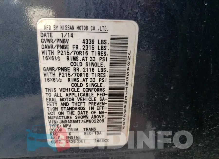 JN8AS5MT7EW602208 Photo# 10