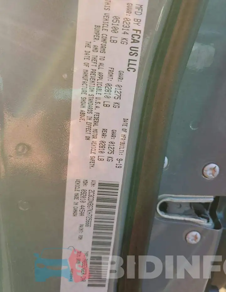 2C3CDXBG7KH725666 Photo# 10