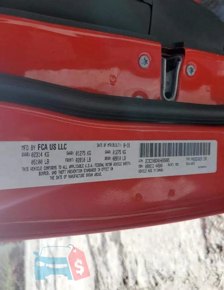 2C3CDXBGXKH695885 Photo# 10