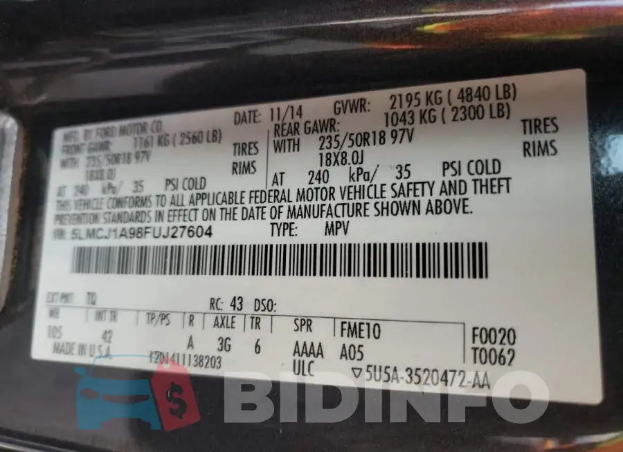5LMCJ1A98FUJ27604 Photo# 13