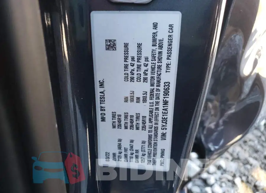 5YJ3E1EA1NF190633 Photo# 12