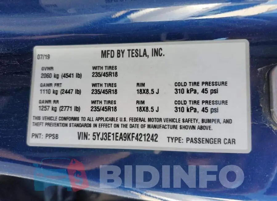 5YJ3E1EA9KF421242 Photo# 10