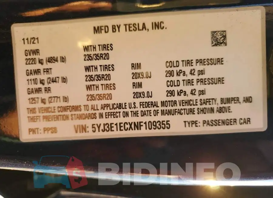 5YJ3E1ECXNF109355 Photo# 14