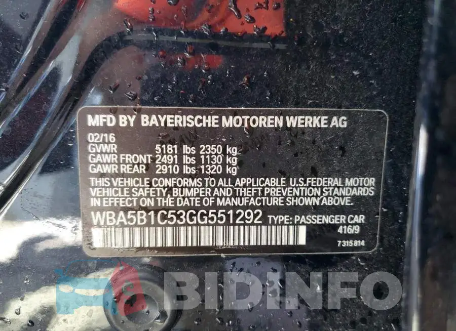 WBA5B1C53GG551292 Photo# 12