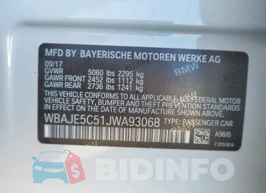WBAJE5C51JWA93068 Photo# 13