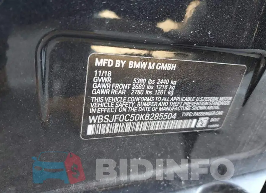 WBSJF0C50KB285504 Photo# 13