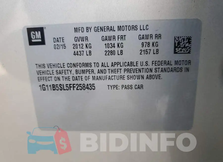 1G11B5SL5FF258435 Photo# 13