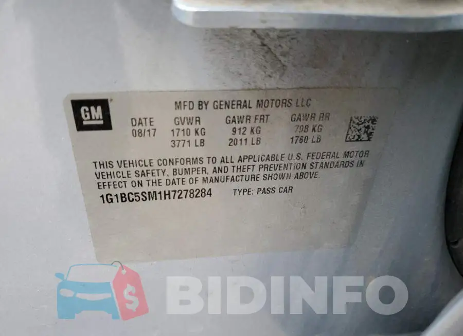 1G1BC5SM1H7278284 Photo# 12