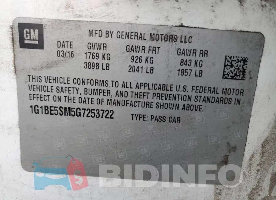 1G1BE5SM5G7253722 Photo# 10