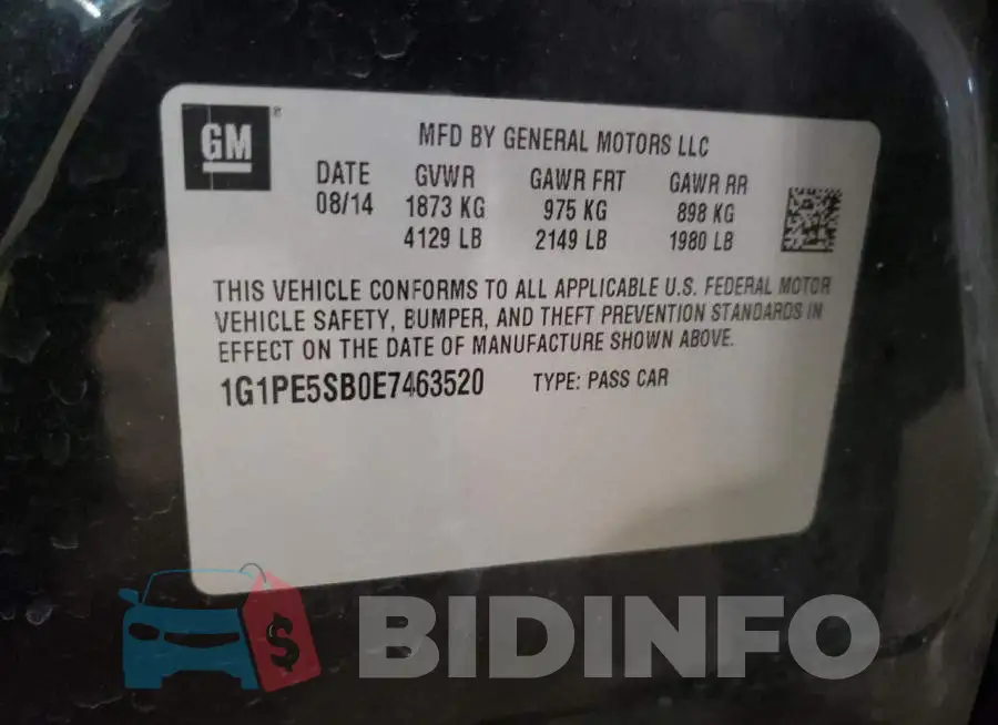 1G1PE5SB0E7463520 Photo# 12