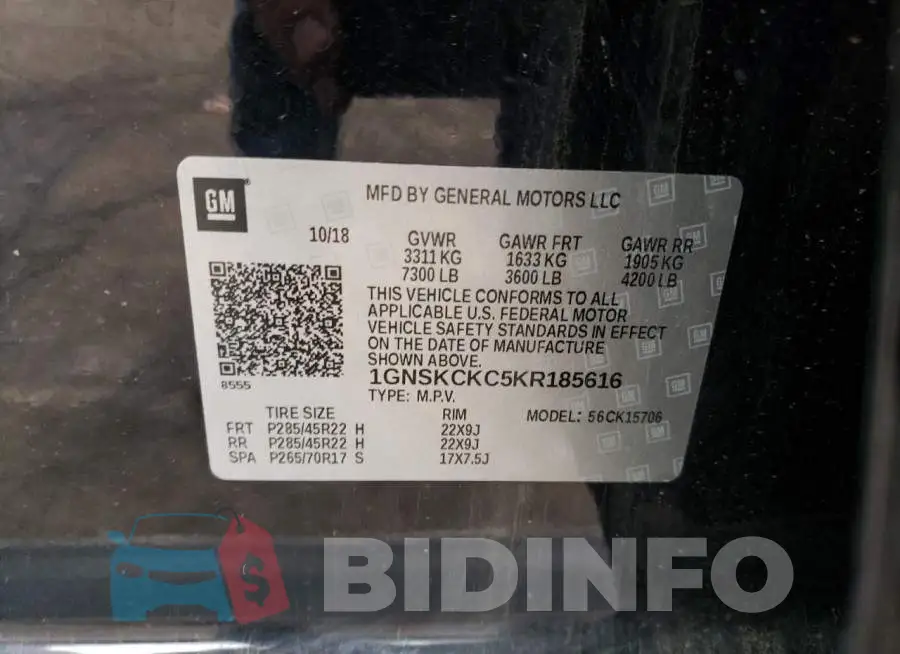 1GNSKCKC5KR185616 Photo# 13