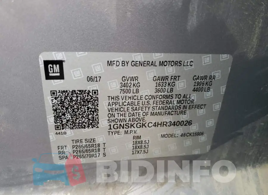 1GNSKGKC4HR340026 Photo# 13