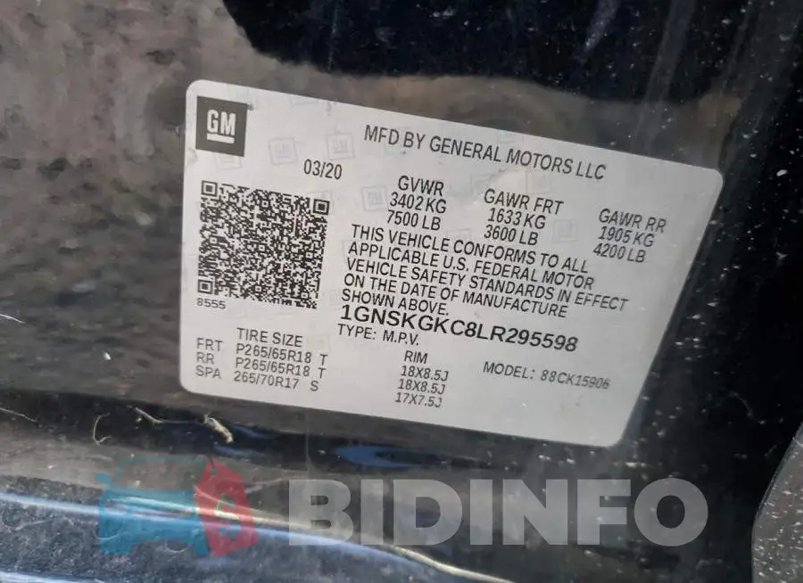 1GNSKGKC8LR295598 Photo# 12