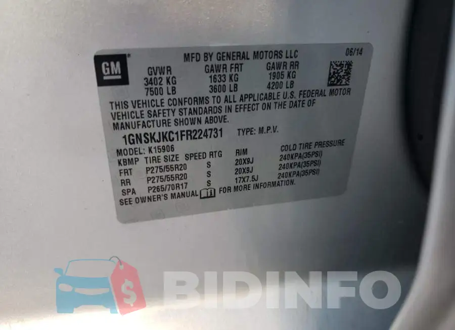 1GNSKJKC1FR224731 Photo# 13
