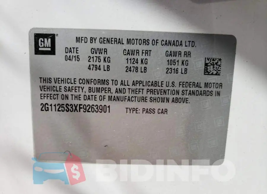 2G1125S3XF9263901 Photo# 10