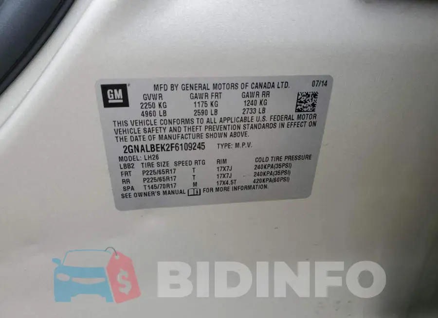 2GNALBEK2F6109245 Photo# 13