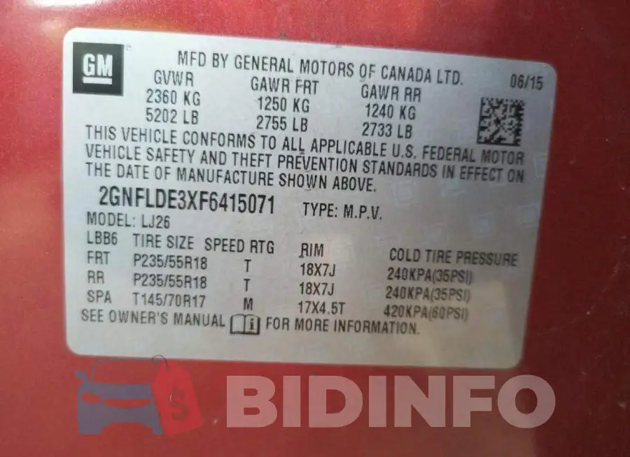 2GNFLDE3XF6415071 Photo# 12