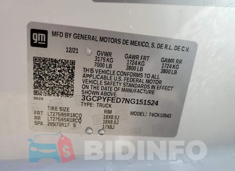 3GCPYFED7NG151524 Photo# 12
