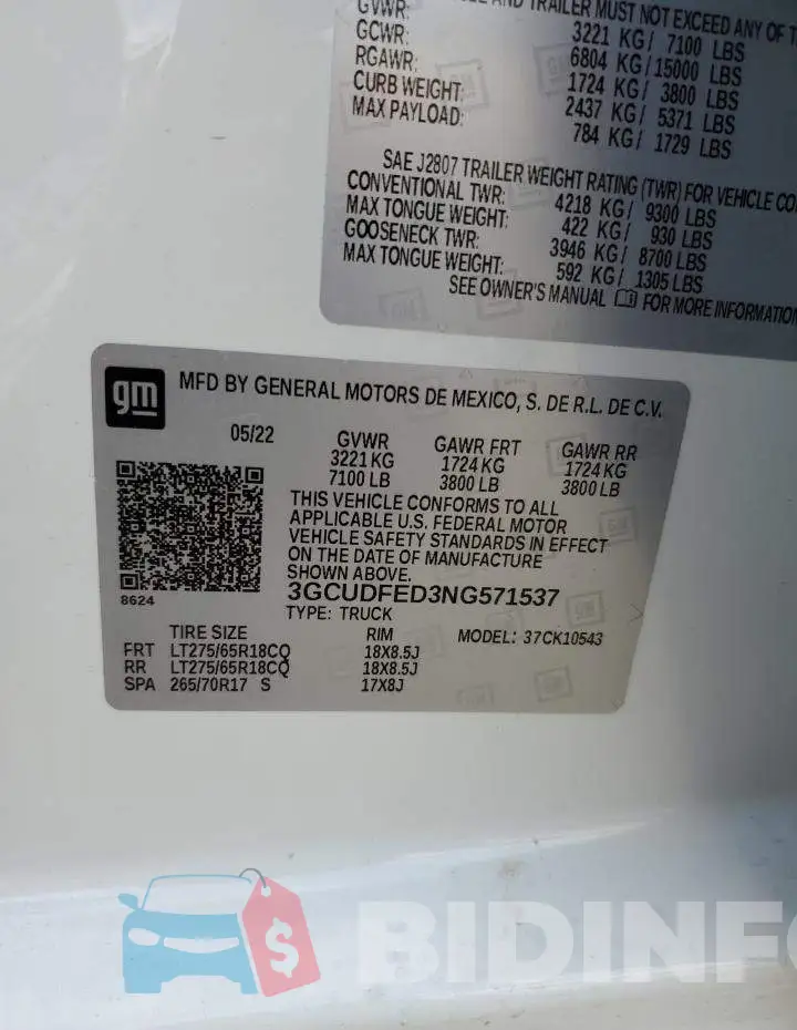 3GCUDFED3NG571537 Photo# 13