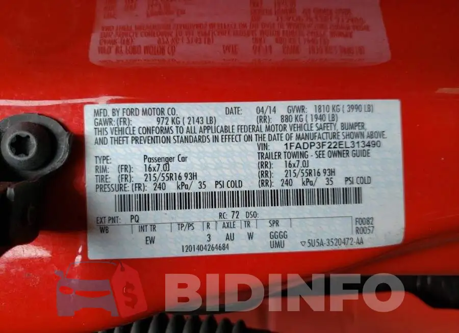 1FADP3F22EL313490 Photo# 10