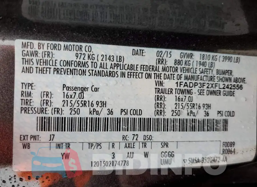 1FADP3F2XFL242556 Photo# 12