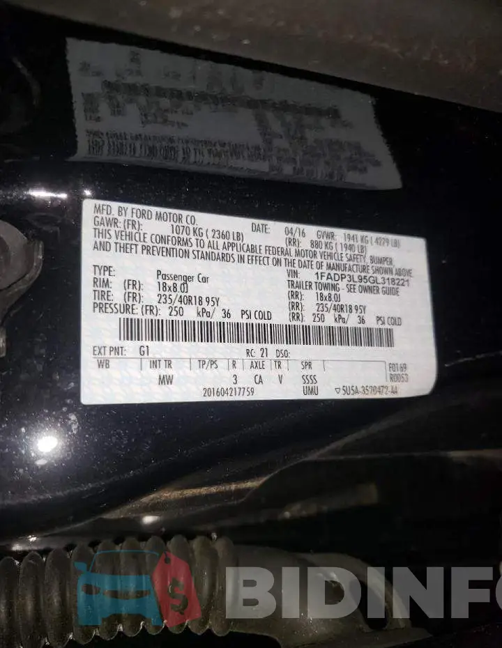 1FADP3L95GL318221 Photo# 12