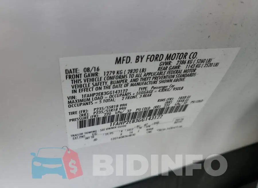 1FAHP2E83GG143122 Photo# 10