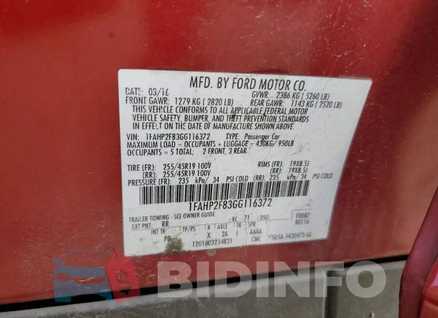 1FAHP2F83GG116372 Photo# 13