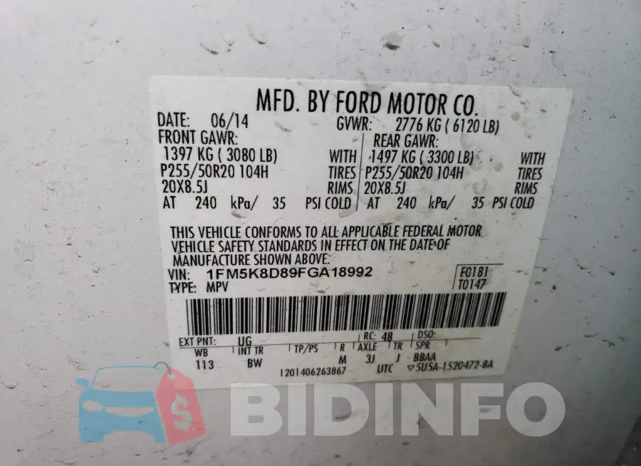 1FM5K8D89FGA18992 Photo# 13