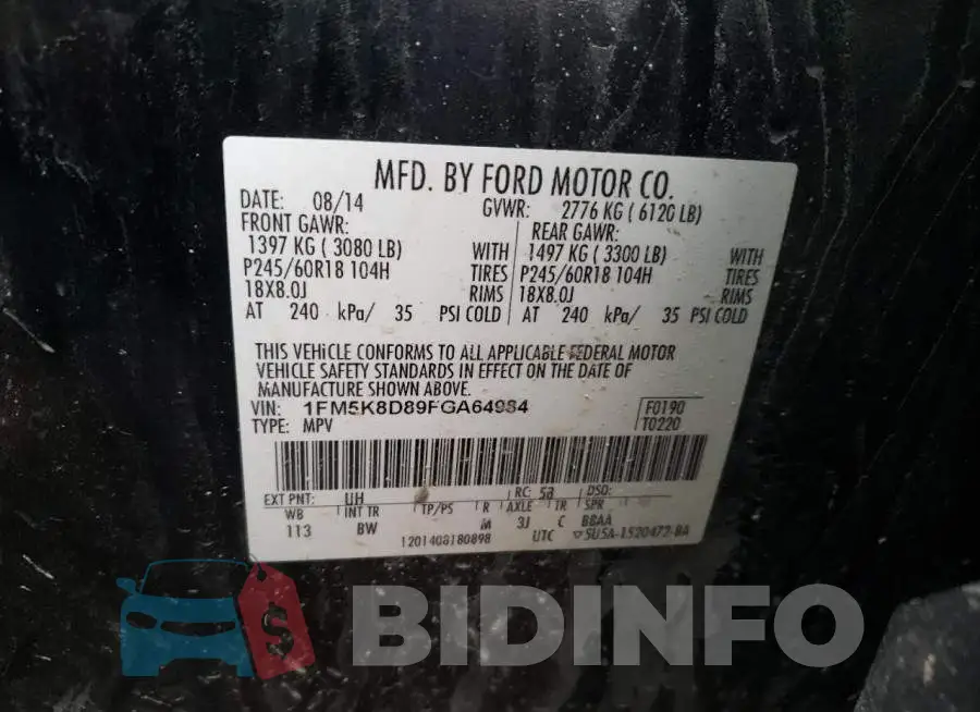 1FM5K8D89FGA64984 Photo# 12