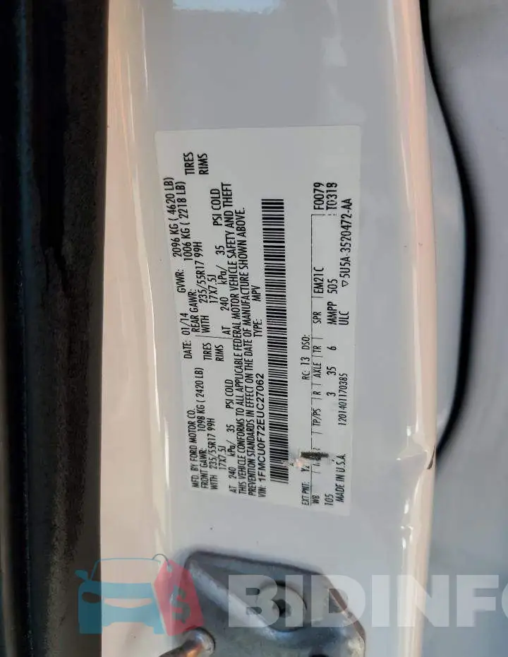 1FMCU0F72EUC27062 Photo# 13