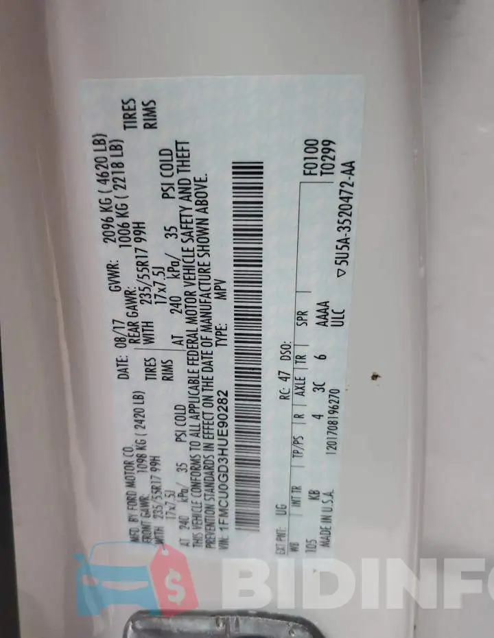 1FMCU0GD3HUE90282 Photo# 13