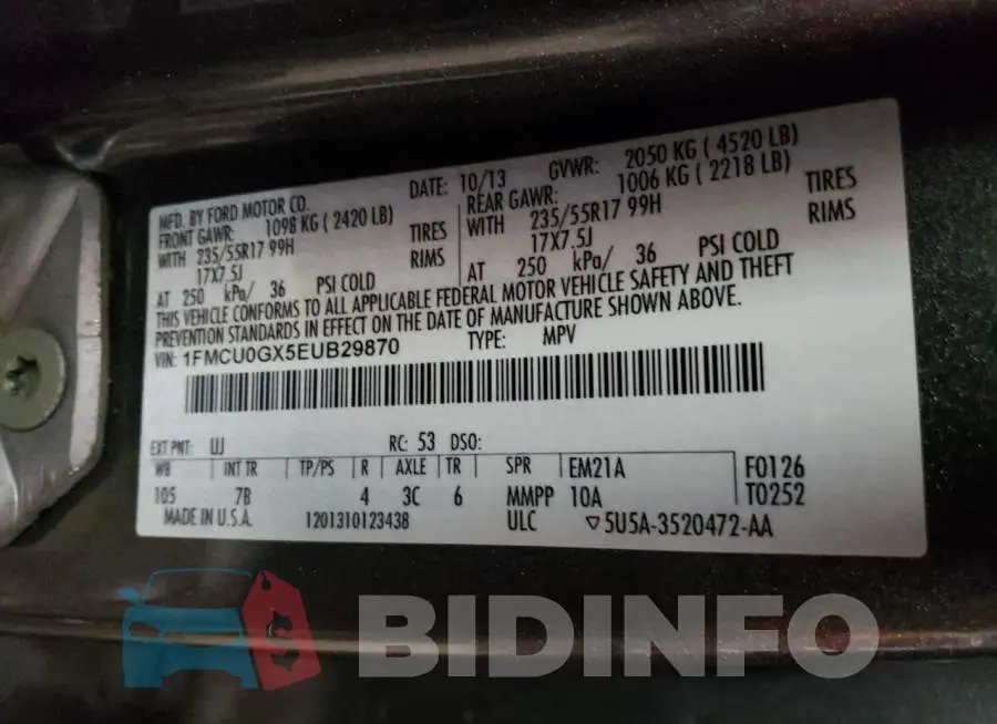 1FMCU0GX5EUB29870 Photo# 13