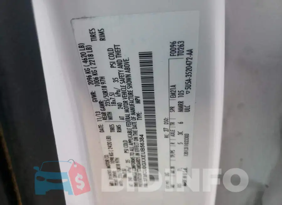 1FMCU0GXXEUB56384 Photo# 13