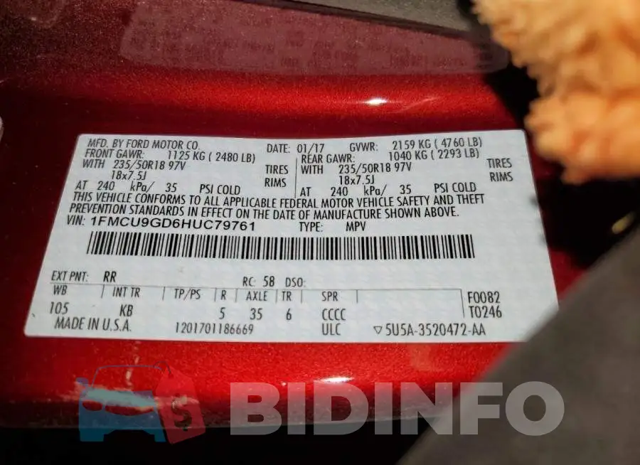 1FMCU9GD6HUC79761 Photo# 13
