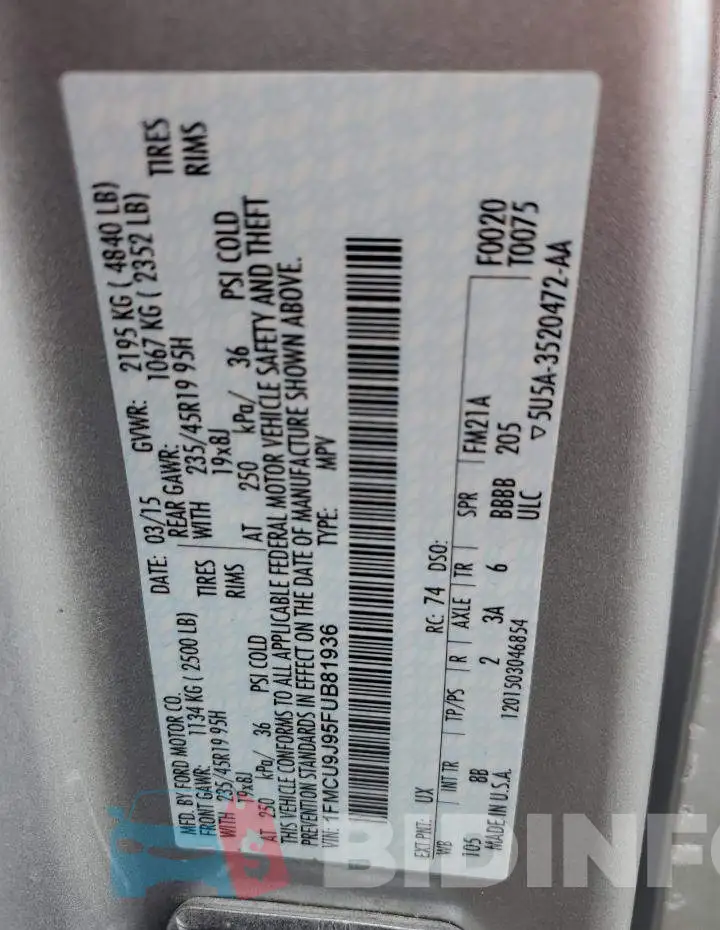 1FMCU9J95FUB81936 Photo# 12