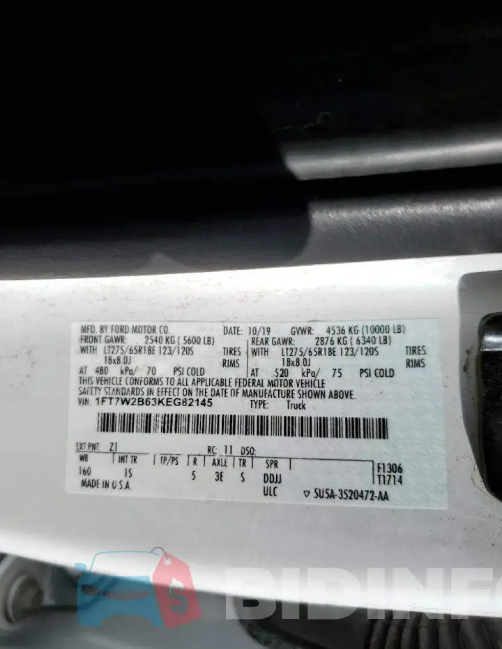 1FT7W2B63KEG82145 Photo# 13