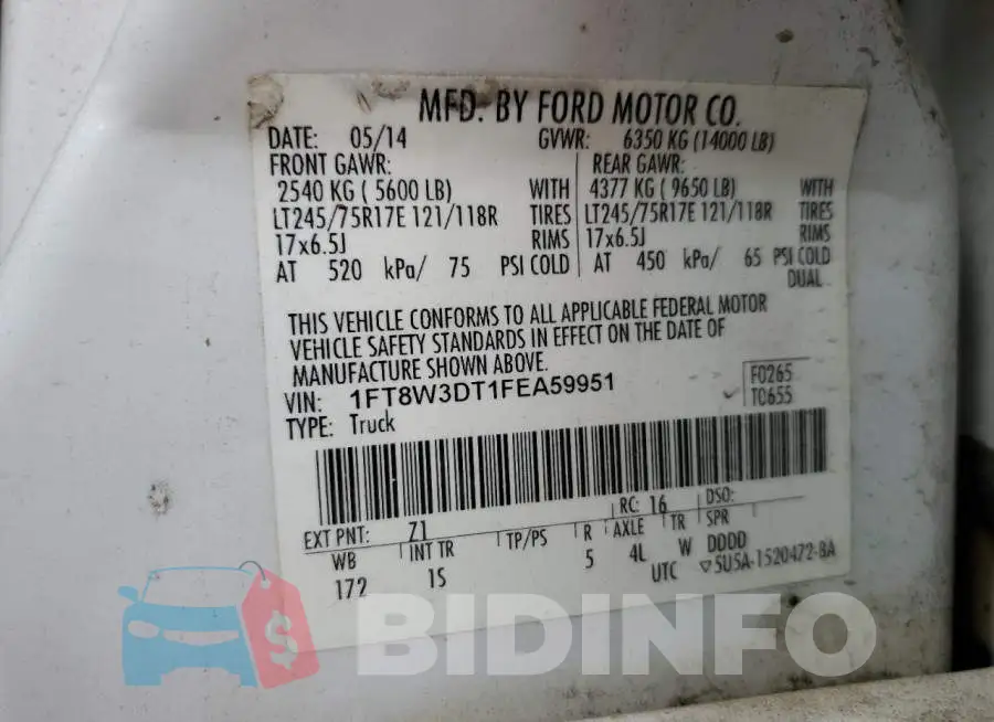 1FT8W3DT1FEA59951 Photo# 13