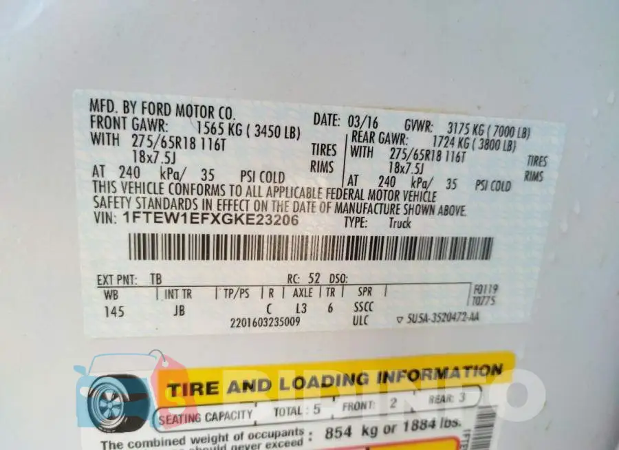 1FTEW1EFXGKE23206 Photo# 13