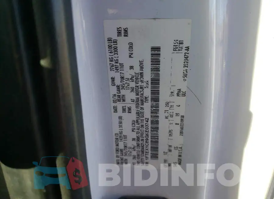1FTEX1C89GKE03742 Photo# 12